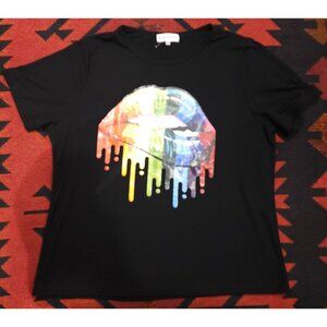 Black Makarthy XXL T-Shirt With Rainbow Dripping Lips Graphic